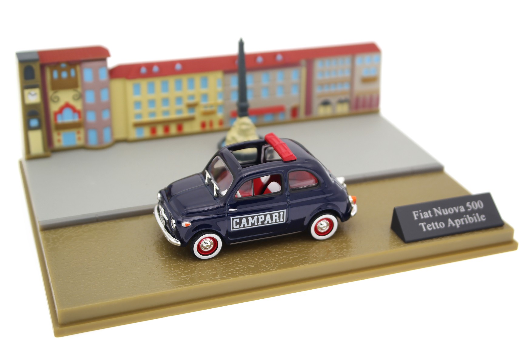 A collectible scale model 1/43 Fiat Nuova 500 Campari from Altaya