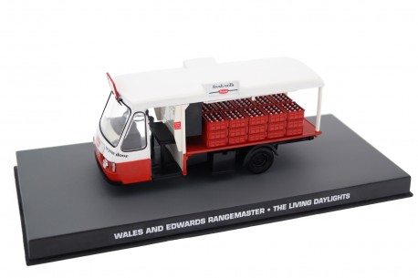 Collectible scale model 1/43 IXO Wales & Edwards Rangemaster Milk Float "The Living Daylights" 1986 - Unigate Red/Pure White, DC