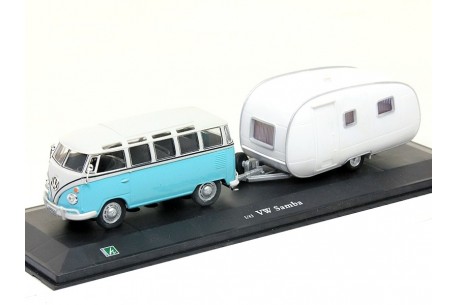 Cararama Volkswagen T1 Bus Samba with Caravan Trailer 1951
