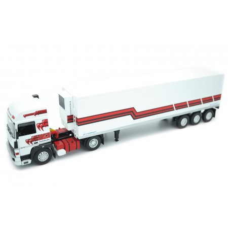 IXO Renault R370 Turboleader V8 Turbo with Lamberet Refrigerated Trailer 1986 - White with Red Livery