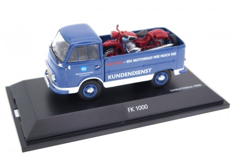Schuco Ford Taunus Transit FK 1000 Pickup with NSU Max "Kundendienst NSU" 1959 - Klein Blue
