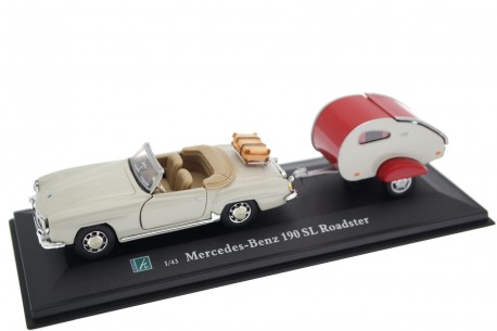 Cararama Mercedes-Benz 190 SL W121 with Moldi 2 Camper Trailer 1955 - White Grey