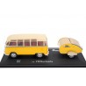 Cararama Volkswagen T1 Samba Deluxe Microbus with Moldi 2 Camper Trailer 1974 - Chrome Yellow/Lotus White
