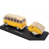 Cararama Volkswagen T1 Samba Deluxe Microbus with Moldi 2 Camper Trailer 1974 - Chrome Yellow/Lotus White