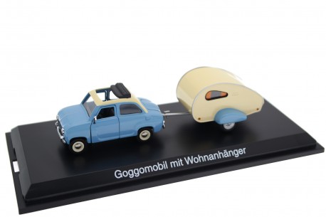 Schuco Glas Goggomobil T 250 Limousine with Moldi 2 Camper Trailer 1955 - Horizon Blue