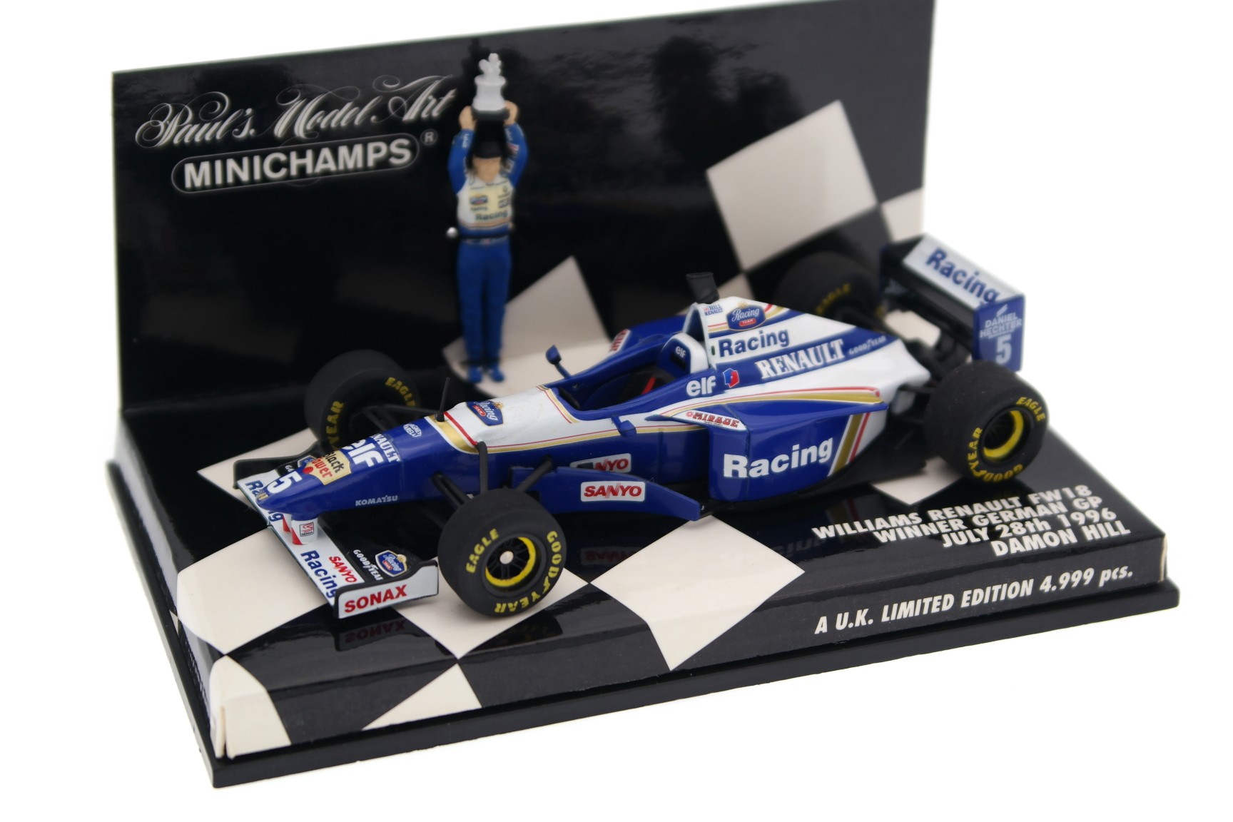 A collectible scale model Williams FW18 from Minichamps F1