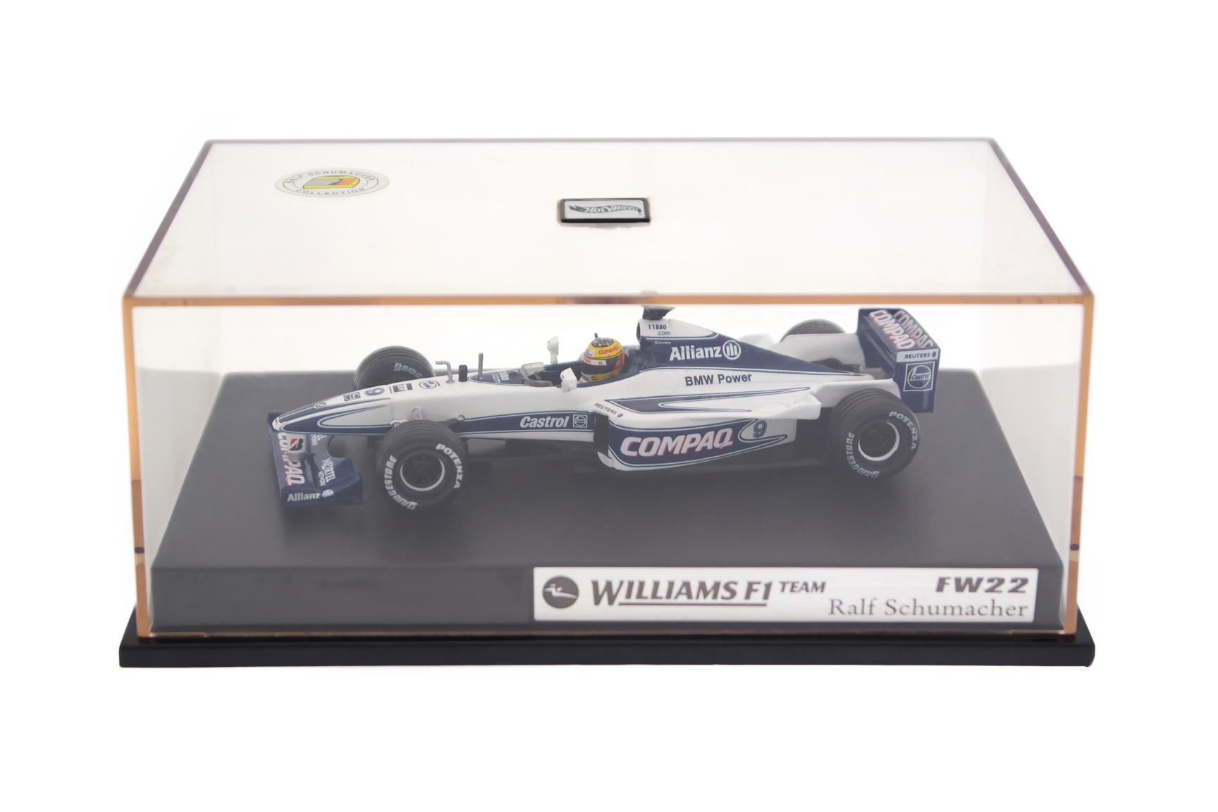 A collectible scale model Williams FW22 from Hot Wheels F1