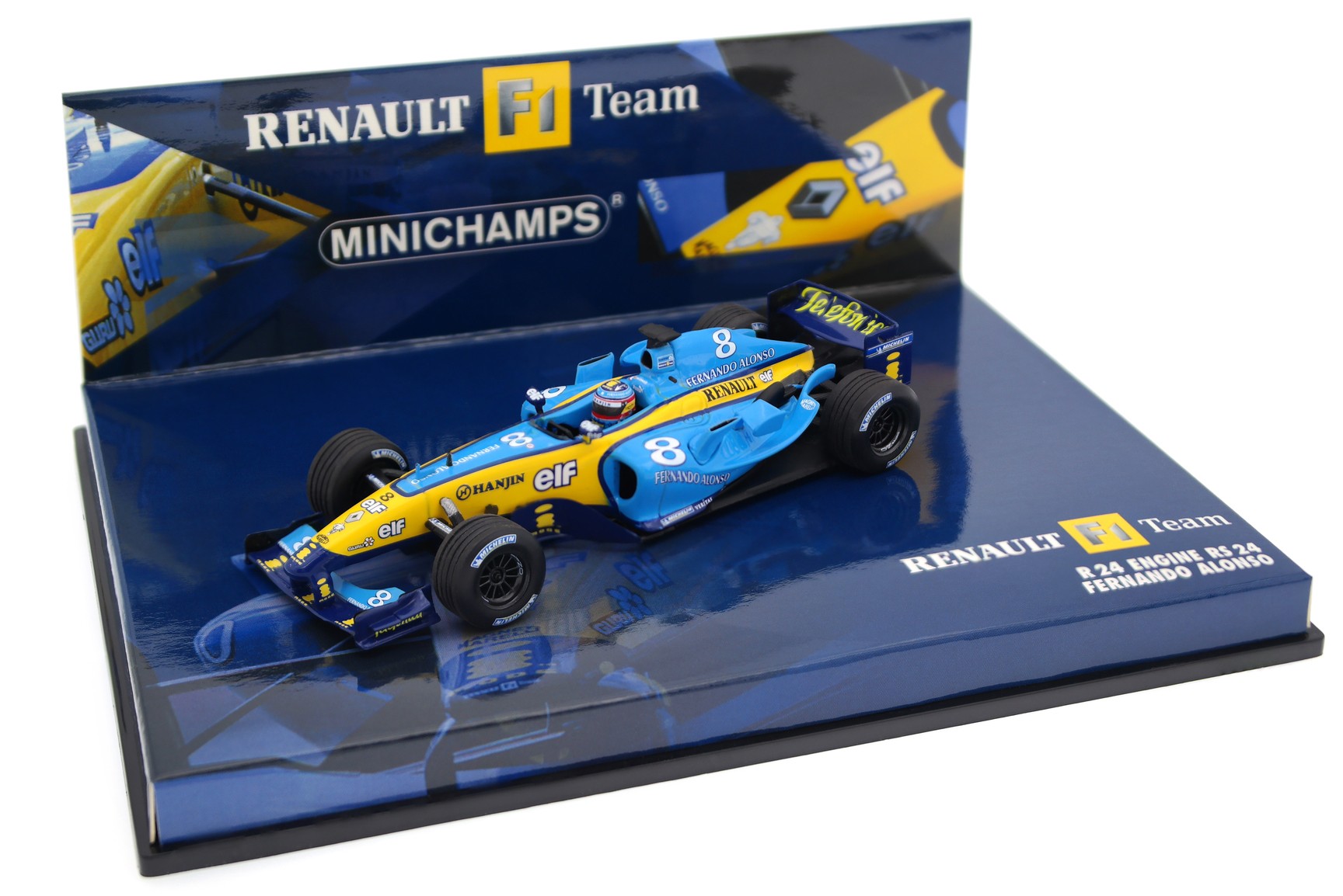 A collectible scale model Renault R24 from Minichamps F1