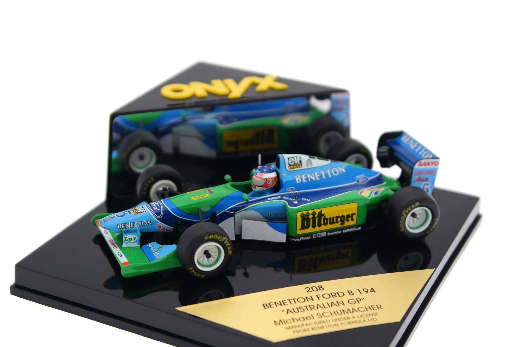 A collectible scale model Benetton B194 from Onyx