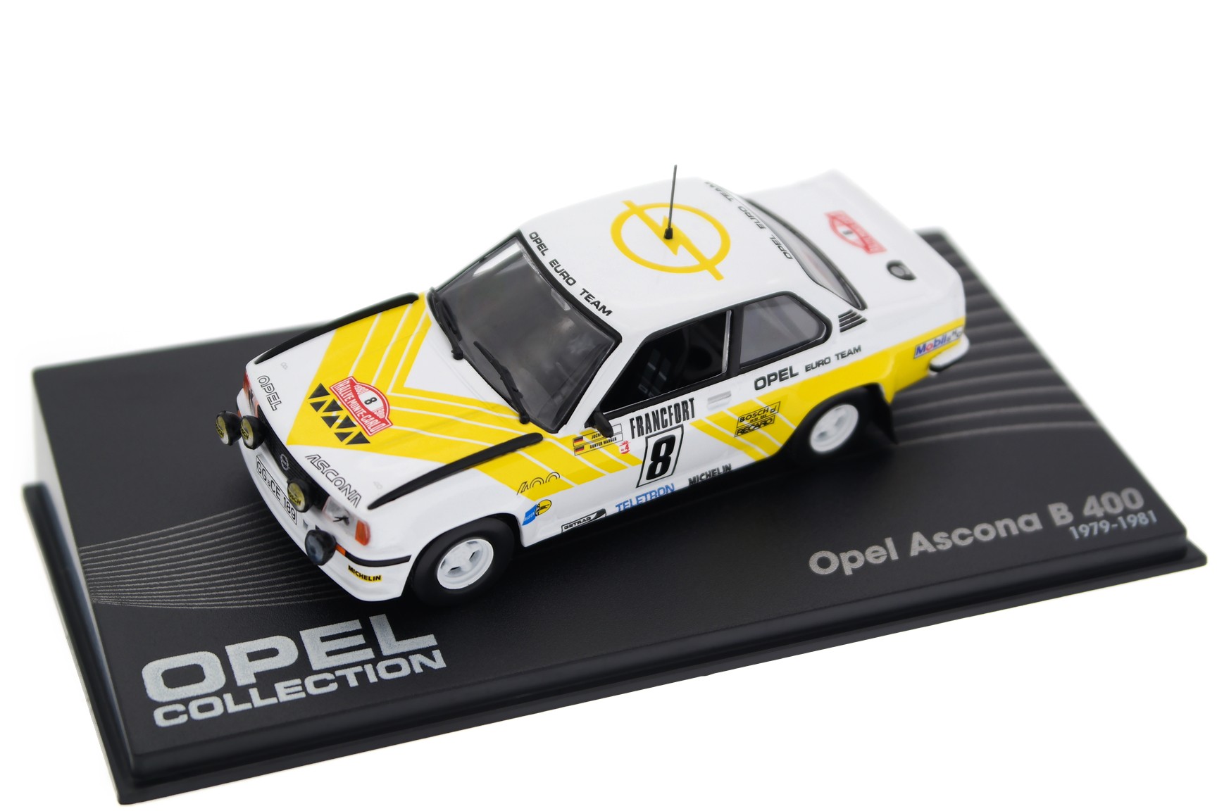 A collectible scale model Opel Ascona 400 Rally Monte-Carlo from