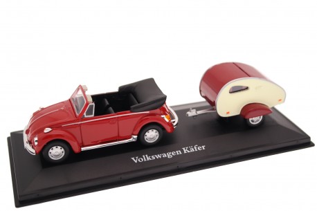 Cararama Volkswagen Käfer 1303 Cabriolet with Moldi 2 Camper Trailer 1973 - Bahia Red