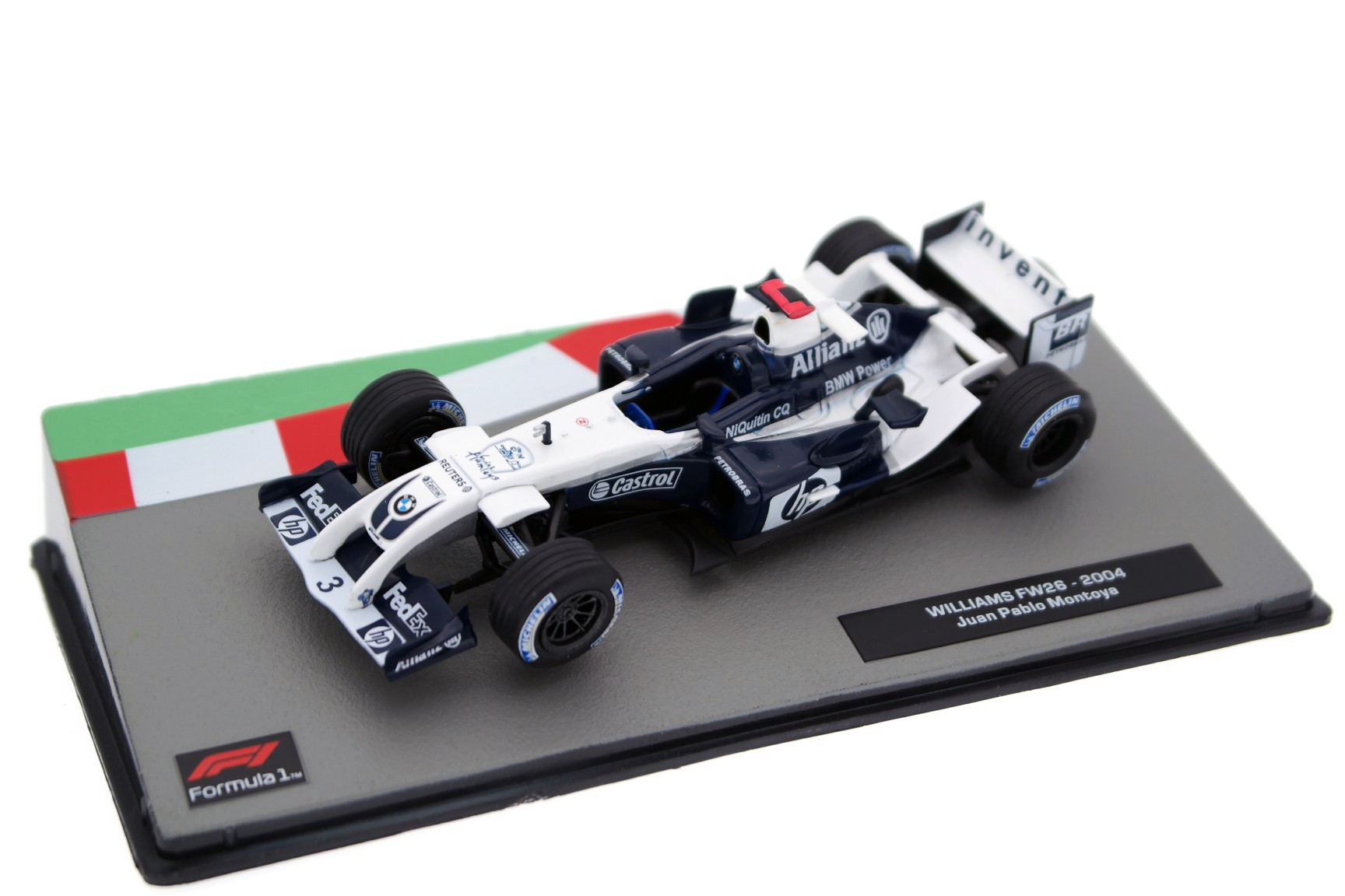 A collectible scale model Williams FW26 from Altaya F1