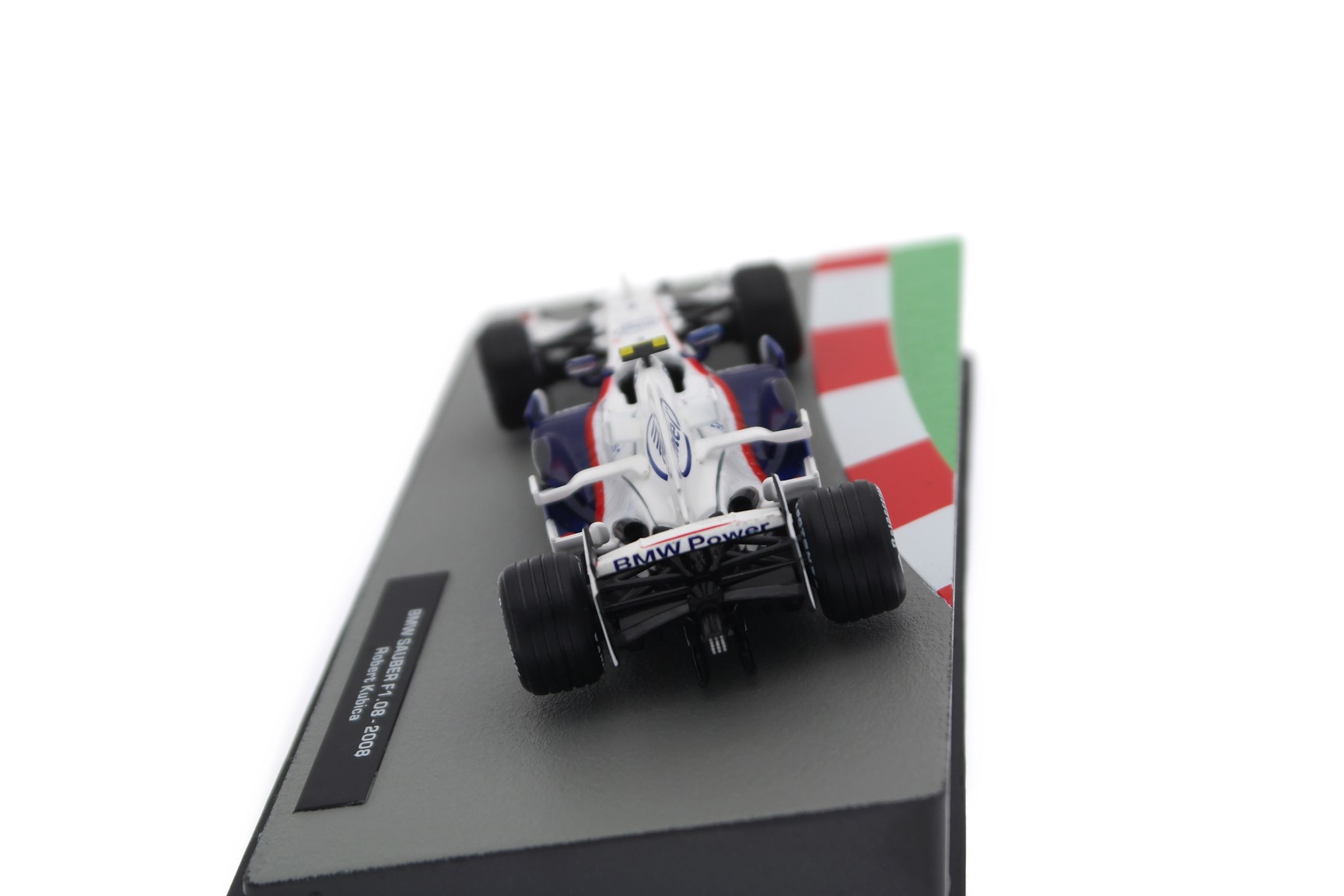 A collectible scale model BMW Sauber F1.08 from Altaya F1