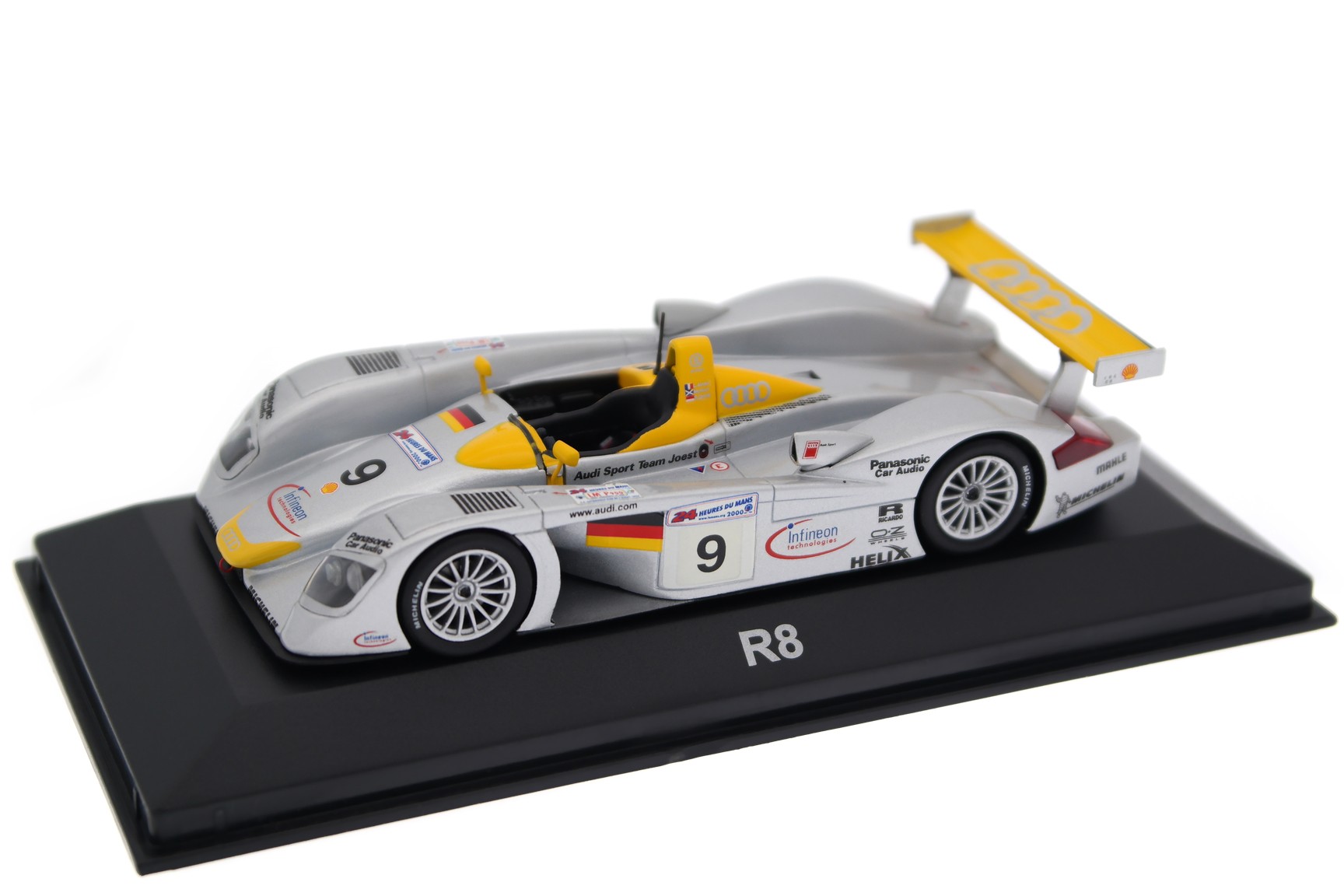A collectible scale model Audi R8 Le Mans from Minichamps