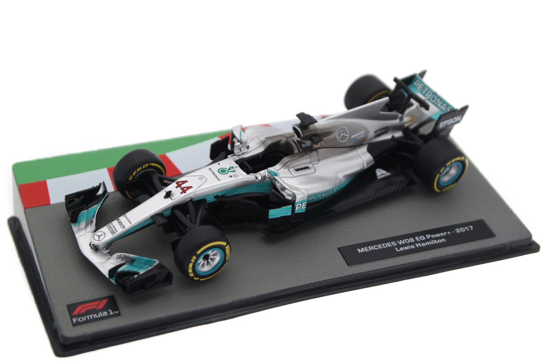 A collectible scale model Mercedes-AMG F1 W08 from Altaya F1