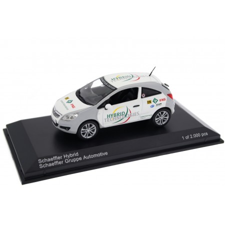 Norev Opel Corsa D 3‑door Schaeffler Hybrid Car 2010 - Casablanca White/Light Grey/Schaeffler Livery
