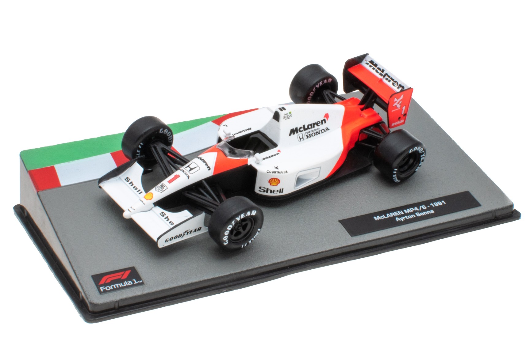 A collectible scale model McLaren MP4/6 from Altaya F1