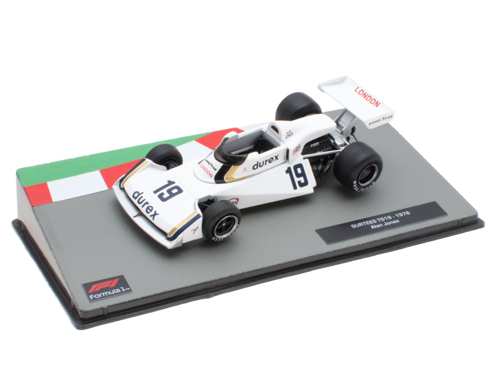 A collectible scale model Surtees TS19 from Altaya F1