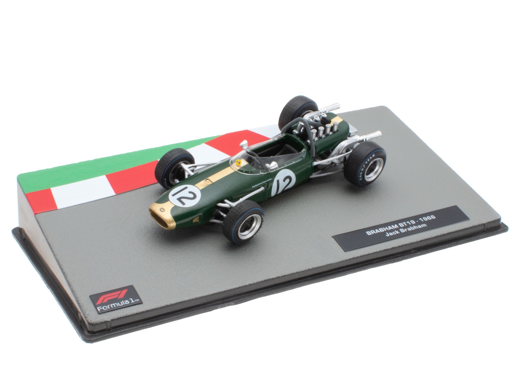 A collectible scale model Brabham BT19 from Altaya F1