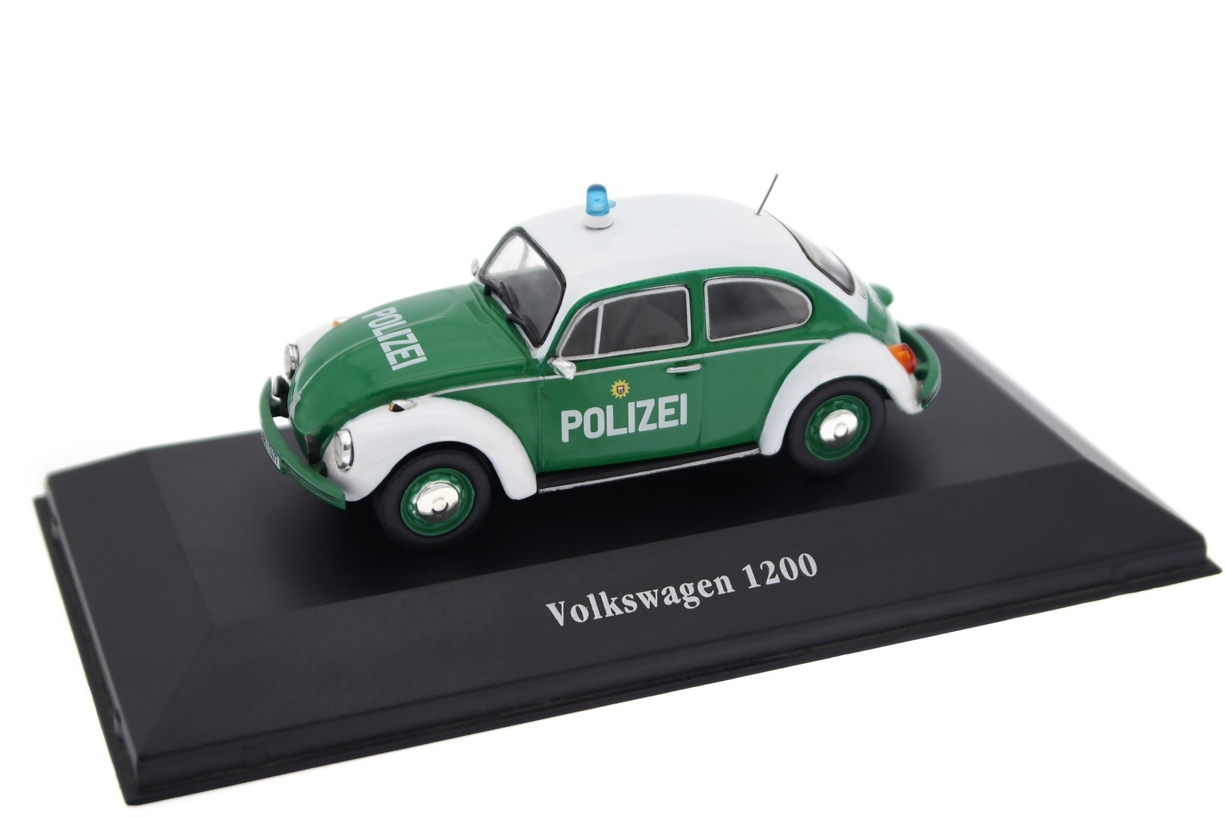 A collectible scale model VW Kafer 1200 Polizei from Altaya