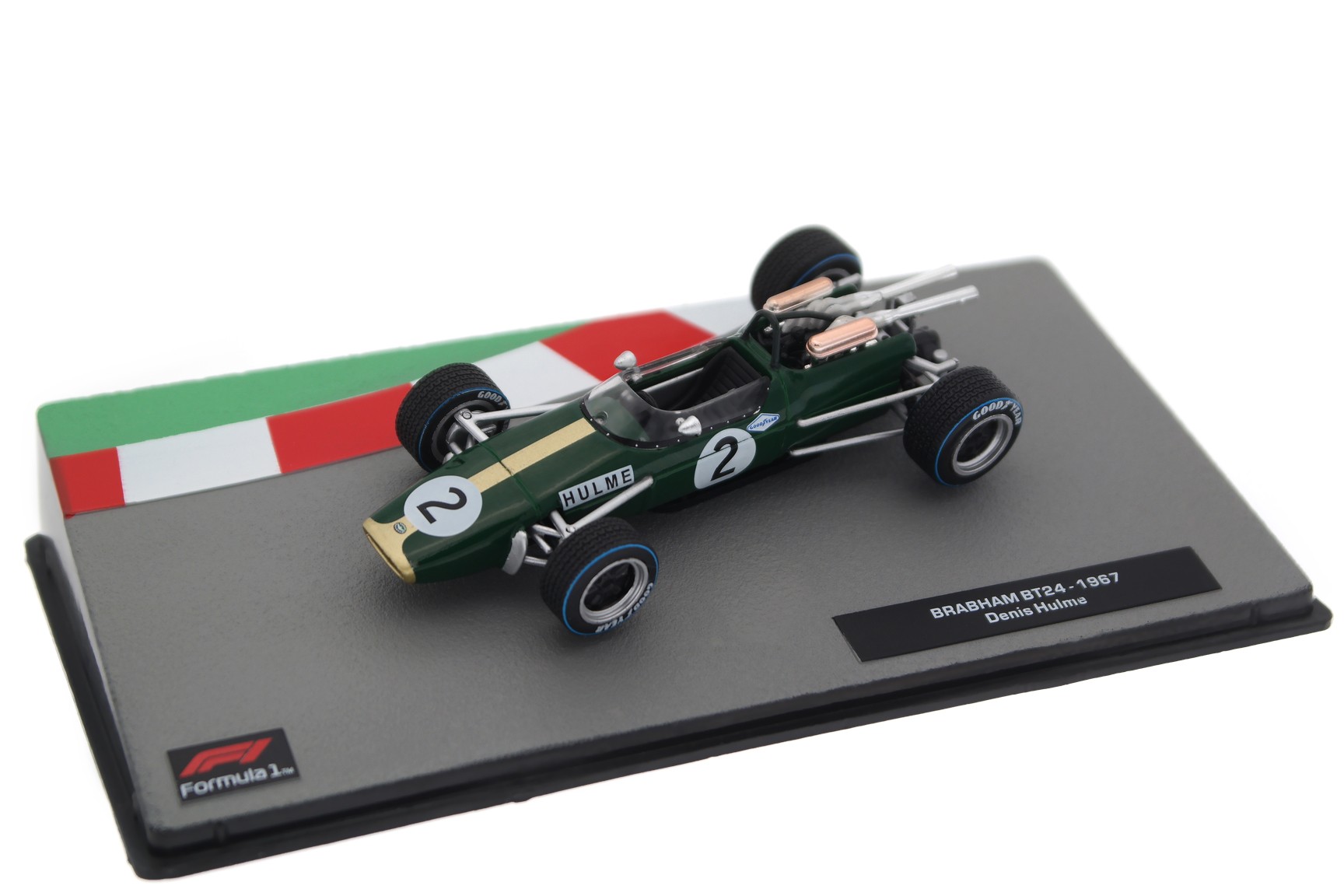 A collectible scale model Brabham BT24 from Altaya F1